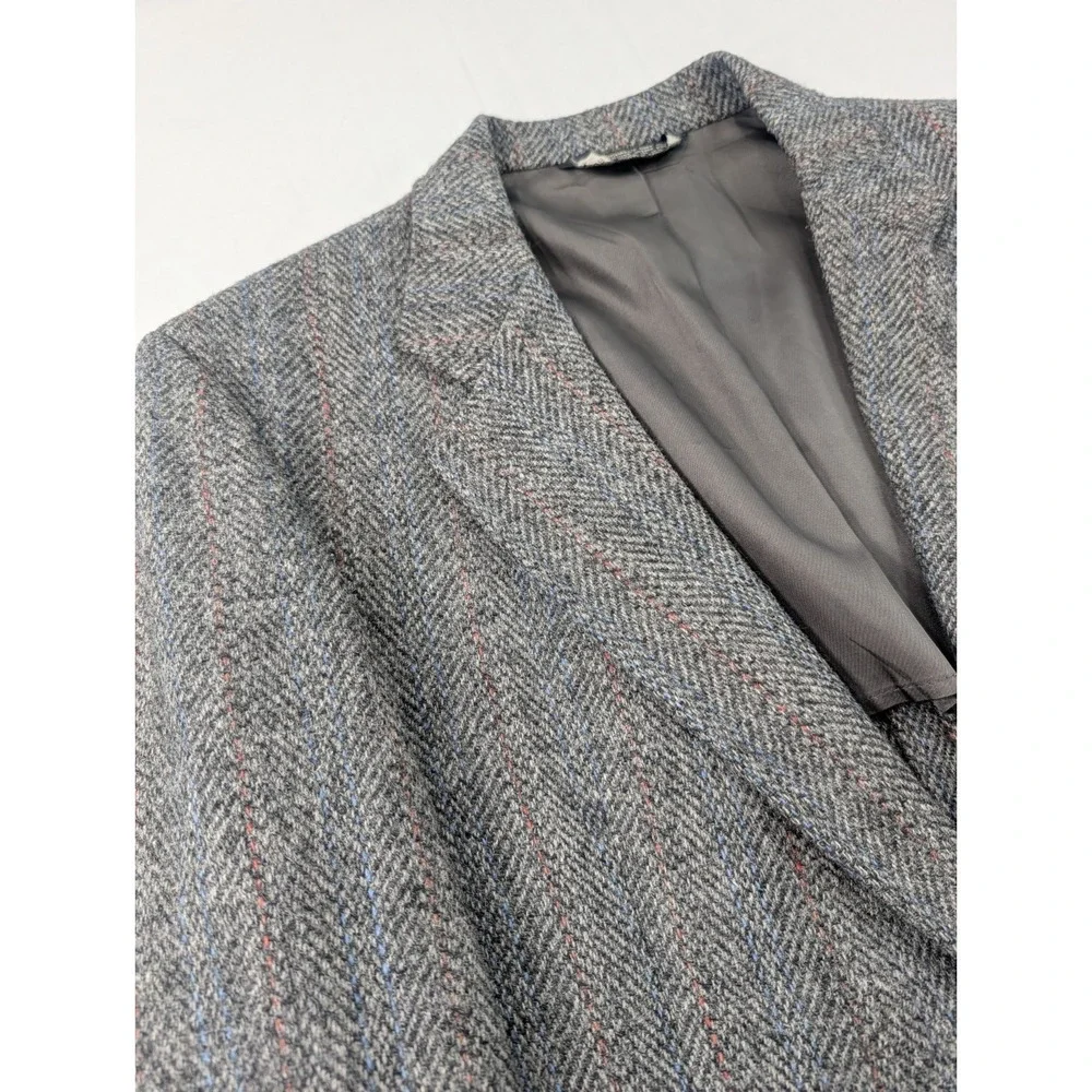 VTG Harris Tweed Beaconsfield Blazer Sport Coat Mens 42L Slim Gray Wool 90s